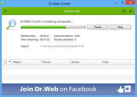Showing a scanning job in Dr. Web CureIt